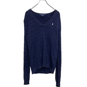 RALPH LAUREN SPORT コットン ケーブルニット セーター レディース L ネイビー ラルフローレンスポーツ 古着卸 アメリカ仕入 a612-7101