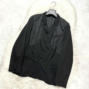 本物 美品 コムデギャルソンオム プリュス ストライプ切替 切りっぱなし ブラウス ジャケット 黒 COMME des GARCONS HOMME PLUS