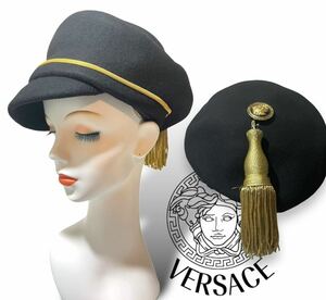 Vintage Gianni Versace Felt Hat with Gold Tassel Captain Hat ヴェルサーチ メデューサ タッセル付き キャスケット ベレー帽 帽子 正規