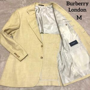 【1円出品】Burberry London バーバリーロンドン M 背抜き 2B シルク・リネン・ウール テーラードジャケット ベージュ 山陽商会