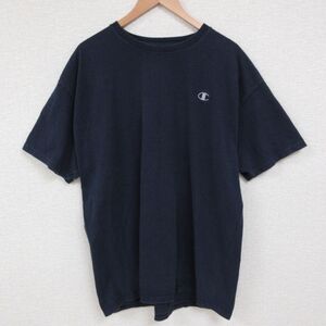 XL/古着 チャンピオン Champion 半袖 ブランド Tシャツ メンズ ワンポイントロゴ 大きいサイズ コットン クルーネック 紺 ネ