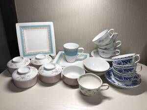 Noritake ノリタケ まとめて カップ＆ソーサー マグカップ 皿 スクエアプレート 茶碗 蓋付小鉢 ハミングブルー ロイヤルロマン 日本陶器