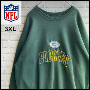 【USED】NFL パッカーズ Green Bay Packers フルーツオブザルーム スウェット 刺繍ロゴ ゆるだぼ 古着 3XLサイズ グリーン 