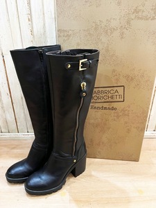 B52★FABBRICA MORICHETTI / ファブリカ モリケッティ サイドジップチャンキーヒールレザーブーツ ブラック サイズ36 レディース ★