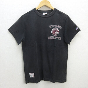 Q■チャンピオン/Champion 復刻 ランタグ 半袖 スウェットTシャツ■黒【メンズM】MENS/6【中古】