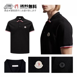 K985-BK-M.. MONCLER モンクレール ポロシャツ POLO トップス コットン トリコロール ロゴ 半袖 ★ 999 ブラック