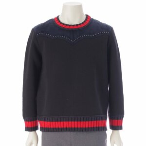 【グッチ】Gucci　メンズ スウェット スエードレザー切替 プルオーバー 440151 ブラック ネイビー 【中古】【正規品保証】213435