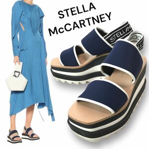 n259 STELLA McCARTNEY ステラマッカートニー プラットフォーム エリス 厚底サンダル シューズ バンド ロゴ ネイビー 正規品 34 イタリア製