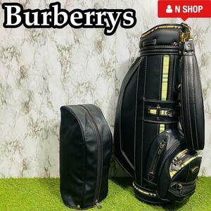 【激レア】貴重な極美品 Burberrys バーバリー ノヴァチェック ノバチェック キャディバッグ ゴルフバッグ オールレザー ブラック