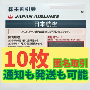 送料無料　JAL 株主優待券　株主割引券　通知も発送も可能　2025年11月30日　 10枚　日本航空　即決あり