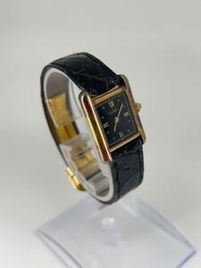 77 Cartier カルティエ 腕時計 マストタンク　QZ ヴェルメイユ 未稼働 ブラック文字盤 SV925 純正バックル　