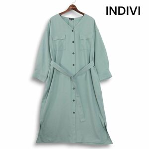 INDIVI インディヴィ 通年 【マシンウォッシュ】 ソフト ツイル 長袖 シャツ ワンピース Sz.13　レディース 大きいサイズ　K4T01450_9#F