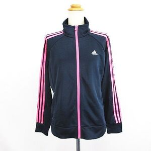 アディダス adidas ジャージ トラックジャケット 長袖 ジップアップ ライン ロゴ L ネイビー×ピンク スポーツウェア ※EKM レディース