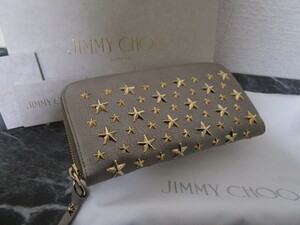 未使用品 / 本物・高級 ◆ ジミー チュウ / Jimmy Choo ◆ 財布 / 長財布 / ラウンドファスナー ◆ レザー / スタースタッズ ■