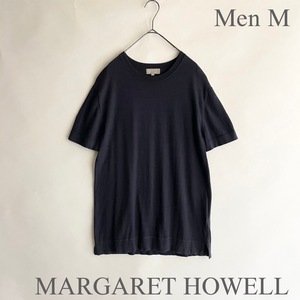 MARGARET HOWELL マーガレットハウエル コットンニットT クルーネック サマーニット 上品 ベーシック 半袖 ネイビー size M sk