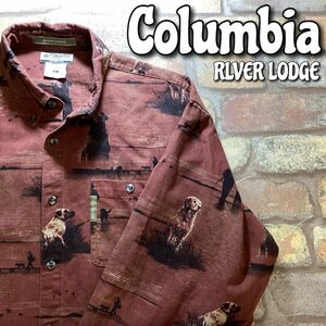 ★アメリカ直輸入★良品＆正規品★【Columbia コロンビア】RIVER LODGE お利口犬達 狩猟柄 BDシャツ【海外 M】赤茶 ヘビーウェイト K3-332