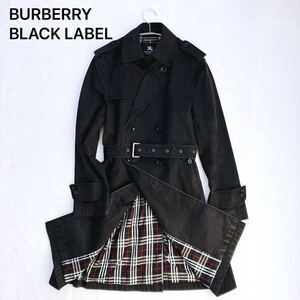 【至高の一枚】BURBERRY BLACK LABEL バーバリーブラックレーベル トレンチコート アウター ベルト ノバチェック ブラック M 