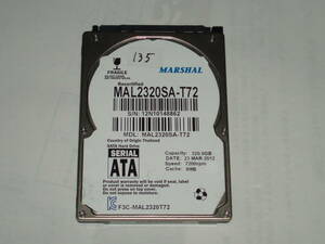 中古2.5SATA2 HDD　MARSHAL MAL2320SA-T72 320GB　No135