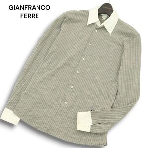 イタリア製★ GIANFRANCO FERRE ジャンフランコフェレ 秋冬★ ウール混 異素材切替 長袖 クレリック シャツ Sz.M メンズ　A4T11217_A#B