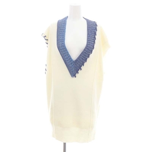 ルシェルブルー LE CIEL BLEU 23SS Crafted Knit Vest ニット セーター ベスト プルオーバー ウール混 36 S 白 青