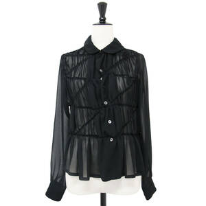 COMME des GARCONS コムデギャルソン ブラウス ブラック 黒 サイズ:XS ギャザー ステッチ シフォン ブラウス / 長袖 丸襟 シアー