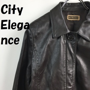 【人気】City Elegance レザージャケット 裏地あり 羊革 ダークブラウン サイズ11/S4276