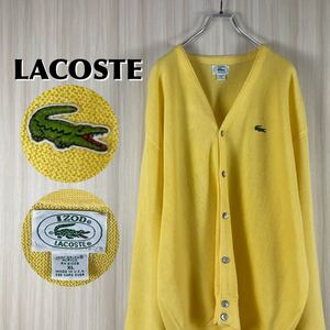 【希少カラー】【USA製】IZOD アイゾッド ラコステ ワニ ロングリブ ビッグシルエット アクリルカーディガン ニット イエロー XL 古着