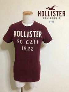 HOLLISTER ホリスター クルーネック Tシャツ トップス 刺繍 サイズS 半袖 ボルドー