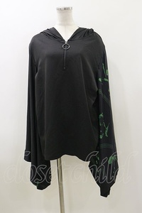 NieR Clothing / STRETCH PULLOVER着物風袖【和柄漢字】 黒 H-24-12-04-032-PU-TO-KB-ZH