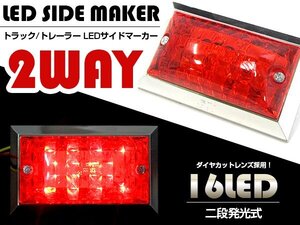 『4個 24V』『赤/レッド』16発 LED サイドマーカー 角型 クリアレンズ マーカー ランプ トラック トレーラー 車幅灯 路肩灯