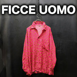 FICCE UOMO ボタンダウンシャツ レーヨン100% Mサイズ 80s/90s ビンテージ レトロ 水玉柄 ドット 派手柄 テロシャツ フィッチェ BDシャツ