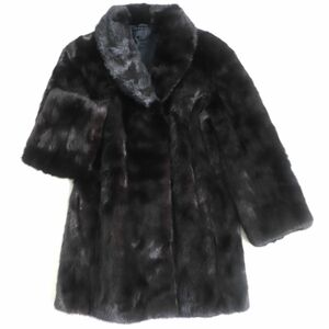 極美品▼OS FUR MINK ミンク 本毛皮コート ダークブラウン(ブラックに近い) 毛質艶やか・柔らか◎