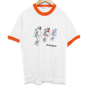 オークスリーフ Tシャツ カットソー 半袖 クルーネック ロゴ プリント マルチカラー 透け感 F 白 オレンジ ホワイト /FF28 レディース