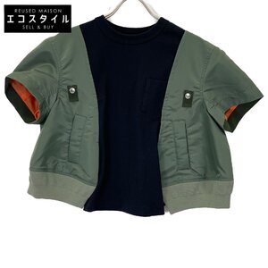 sacai サカイ 24AW 24-07454 カーキ×ネイビー Nylon TwillxCotton Jersey T-Shirt カーキ×ネイビー 2 トップス コットン レディース 中古