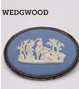 【即日発送】WEDGWOOD ジャスパー ゴールド ブルー ブローチ ウエッジウッド カメオ サークル ピン アンティーク ヴィンテージ