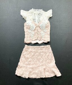 ★ROBE de FLEURS ローブドフルール セットアップ ドレス ミニ リボン レース ビジュー スカート風 M キャバ嬢 クラブ 衣装 等 0.55kg★