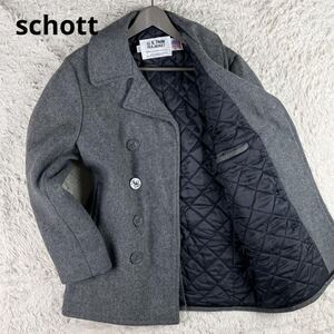 【美品】 Schott ショット 【希少サイズL】 メンズ Pコート ピーコート ジャケット アウター 中綿 キルティング 肉厚 メルトンウール USA製