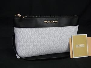 1円 ■極美品■ MICHAEL KORS マイケルコース MK柄 PVC×レザー クロスボディ ショルダーバッグ 斜め掛け ホワイト系×ブラック系 FF2972