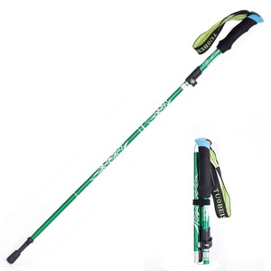 【緑】 トレッキングポール 2本セット 登山ストック ステッキ 収納袋付き 折りたたみ式 かばん収納 軽量 コンパクト アルミ製