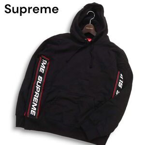 19AW★ Supreme シュプリーム Text Rib Hooded Sweatshirt 秋冬 裏起毛★テキストリブ スウェット パーカー Sz.S　メンズ 黒　I4T02544_8#H