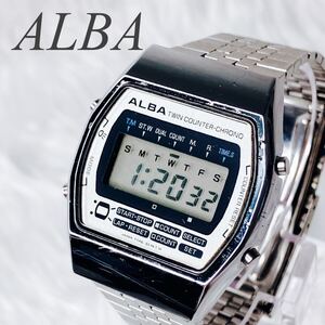 希少　稼働　美品　ALBA デジタル　ウォッチ　腕時計　twin counter chrono Y746-5060 A2 新品電池　SEIKO アルバ　メタルバンド　vintage 