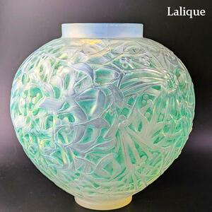 ブルーパチネ彩★ルネ ラリック ヤドリギ GUI 花瓶 17㎝ 本人 フランス rene lalique アンティーク品 青 アールデコ フロストガラス