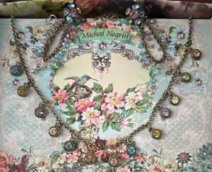 今週末終了◎ ミハエルネグリン Michal Negrin アンティーク調加工 ミラーボールSPピアス&粒々ネックレス×パステルマルチ 未使用保管美品 