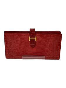 HERMES◆ベアン/2つ折り財布/レザー/RED/レディース