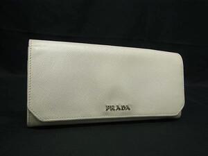 1円 ■美品■ PRADA プラダ サフィアーノレザー 二つ折り 長財布 ウォレット 小銭入れ 札入れ レディース ホワイト系 FB8764