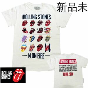 新品未■ローリングストーンズ■14 ON FIRE ジャパンツアー Tシャツ S 生成り Rolling Stones 2014s バンT バンドTシャツ デッドストック