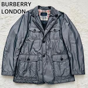 【美品】BURBERRY LONDON　バーバリーロンドン ナイロンジャケット ミリタリージャケット ブルゾン　ノバチェック　ロゴ刻印　グレー L