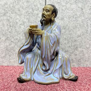 ［200694］陶器人形　石湾美陶　中国　歴史人物　幅18cm×奥行き13cm×高さ23cm 置物