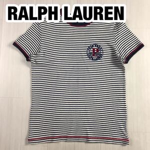 RALPH LAUREN POLO SPORT ラルフローレン ポロスポーツ 半袖Tシャツ L ボーダー柄 ブラック×ホワイト×ネイビー×レッド ワッペンロゴ