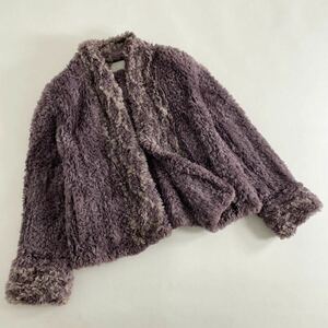 46h8 カナダ製 Paula Lishman Knit Fur ポーラリッシュマンニットファー サイズM パープル ビーバーヤーン 毛皮コート ビーバーブレート